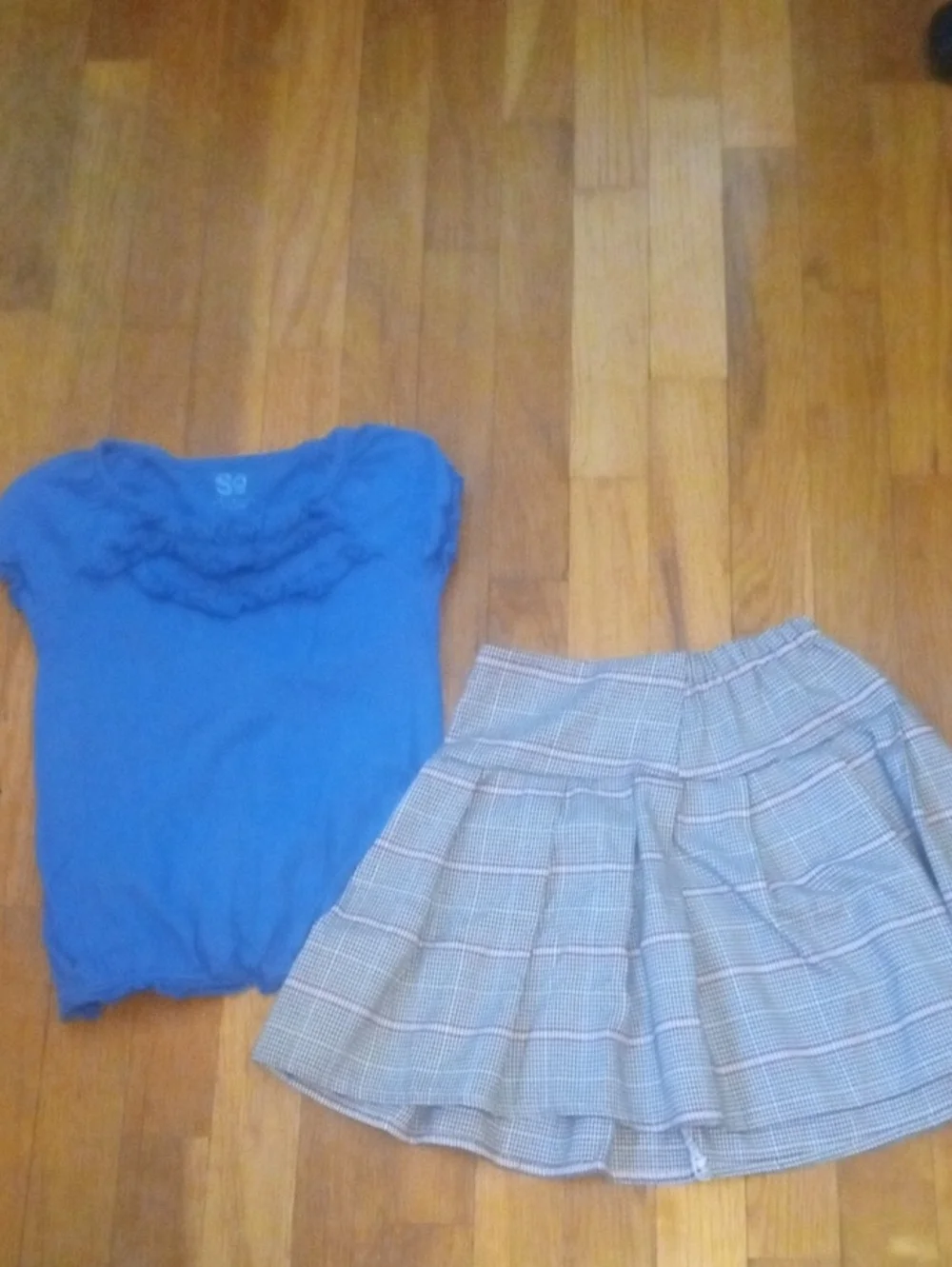 So Blue Ruffle Neck Girls' To with skirt, 7/8